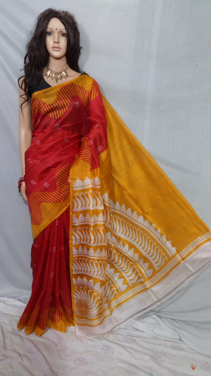 Red Pure Silk Mark Certified Murshidabad Silk Sarees - Dailybuyys