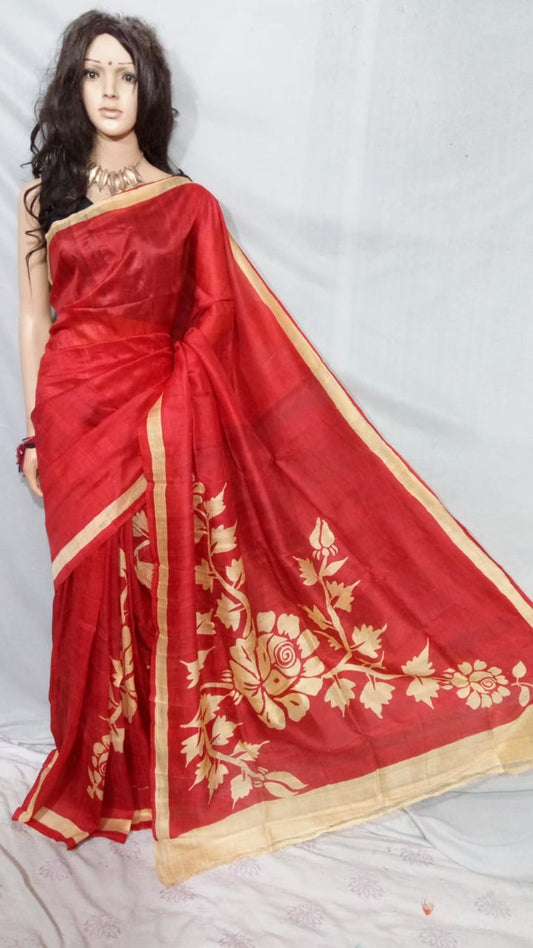 Red Pure Silk Mark Certified Murshidabad Silk Sarees - Dailybuyys