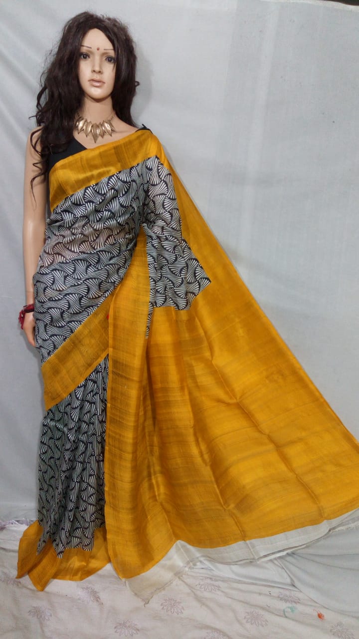 Beige Yellow Pure Silk Mark Certified Murshidabad Silk Sarees - Dailybuyys