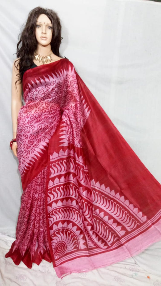 Purple Red Pure Silk Mark Certified Murshidabad Silk Sarees - Dailybuyys