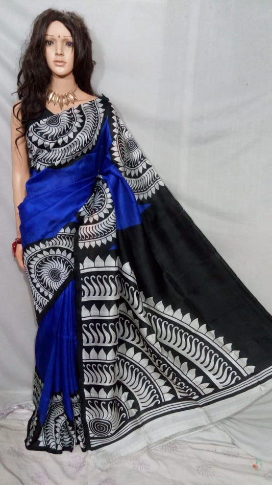 Blue Pure Silk Mark Certified Murshidabad Silk Sarees - Dailybuyys