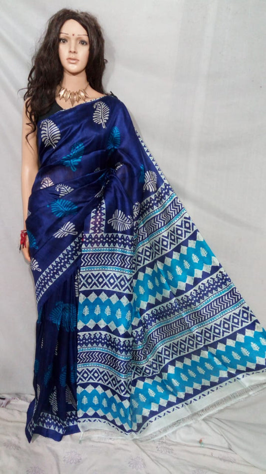 Blue Pure Silk Mark Certified Murshidabad Silk Sarees - Dailybuyys