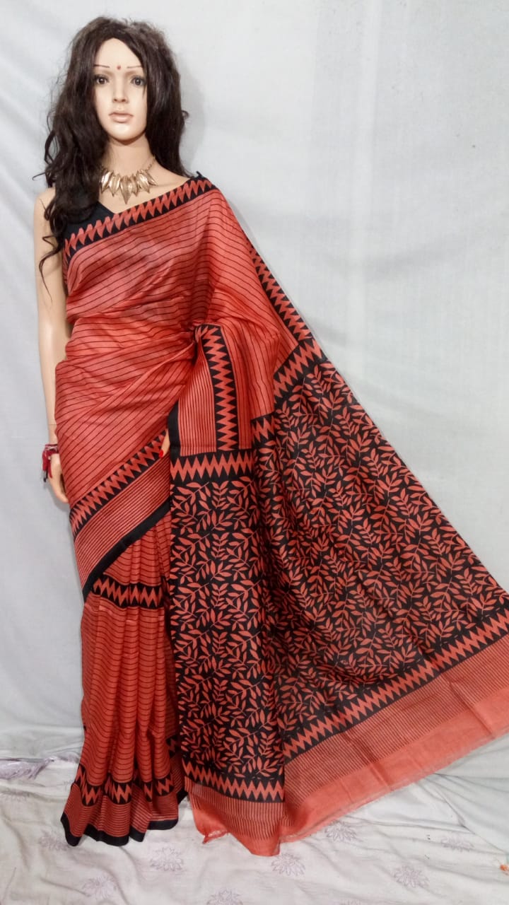 Brown Pure Silk Mark Certified Murshidabad Silk Sarees - Dailybuyys