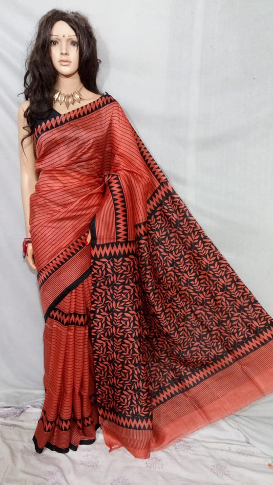 Brown Pure Silk Mark Certified Murshidabad Silk Sarees - Dailybuyys