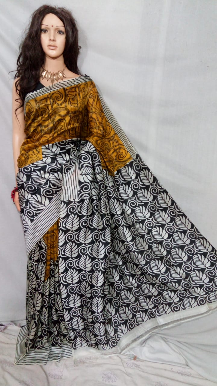 Yellow Beige Pure Silk Mark Certified Murshidabad Silk Sarees - Dailybuyys