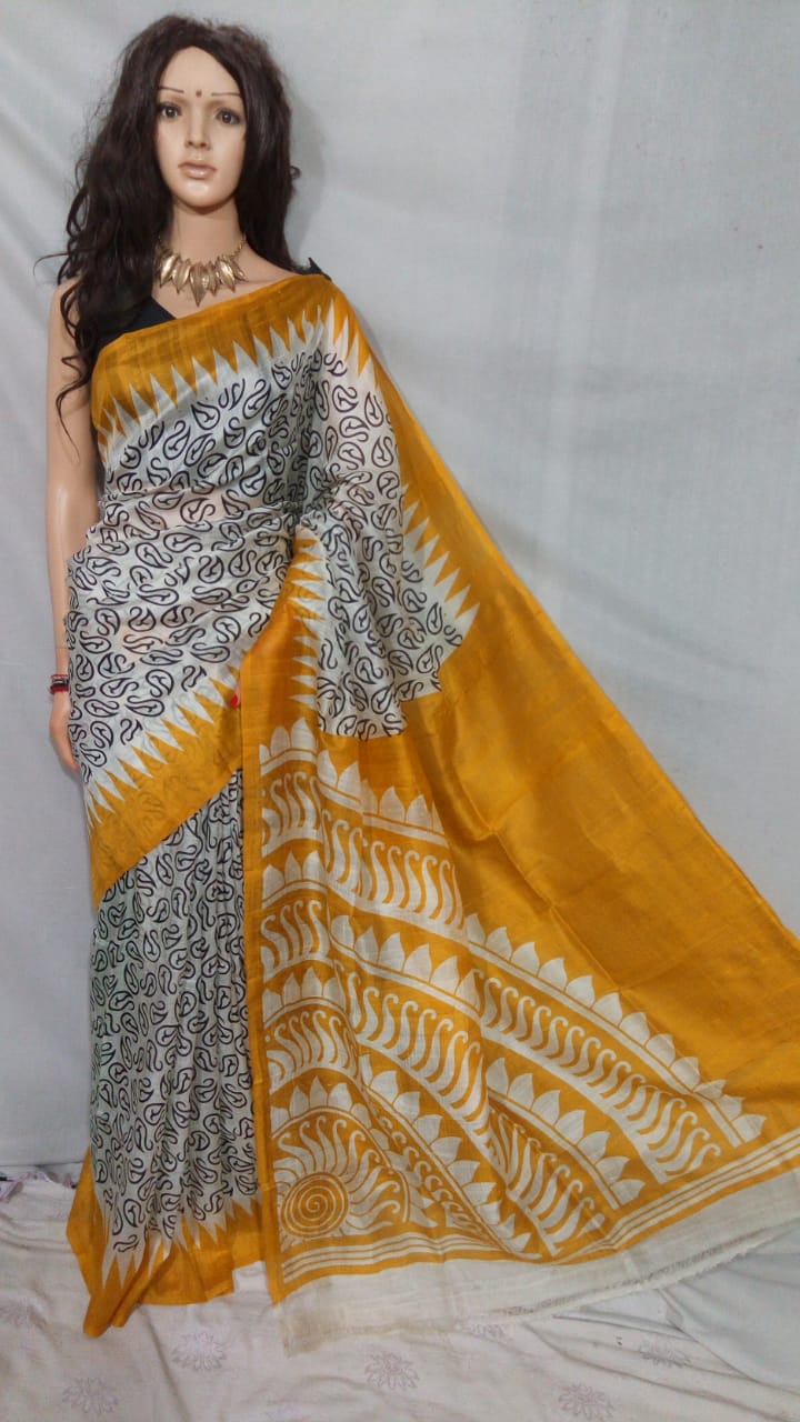 Beige Yellow Pure Silk Mark Certified Murshidabad Silk Sarees - Dailybuyys