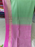 Green Pink Pure Cotton Handloom Sarees