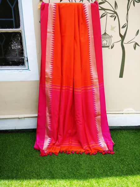 Orange Pink Pure Cotton Handloom Sarees