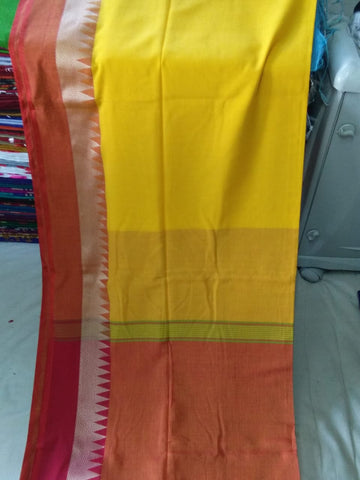 Yellow Orange Pure Cotton Handloom Sarees