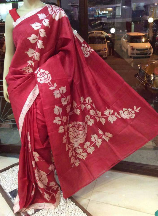 Red Pure KK Hand Painted Silk Mark Certified Bishnupuri Silk Sarees - Dailybuyys