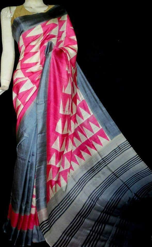 Pink  Pure KK Block Printed Silk Mark Certified Bishnupuri Silk Sarees