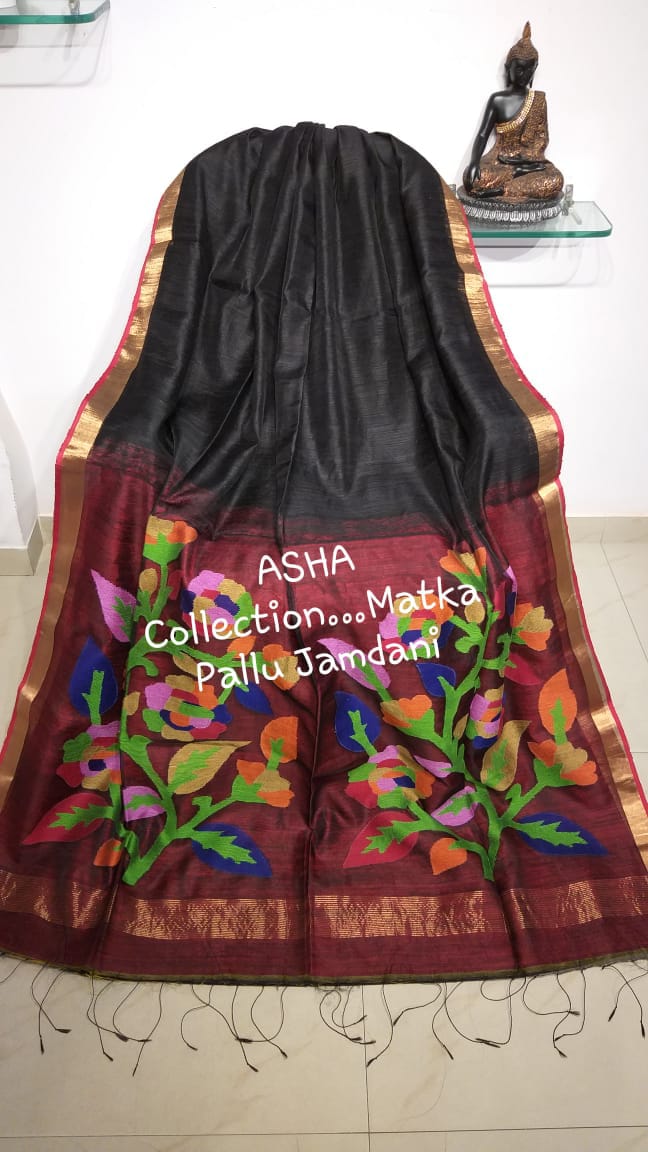 Black Matka Silk Sarees - Dailybuyys