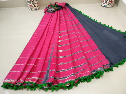Purple Grey Bagru Printed Pure Cotton Sarees - Dailybuyys