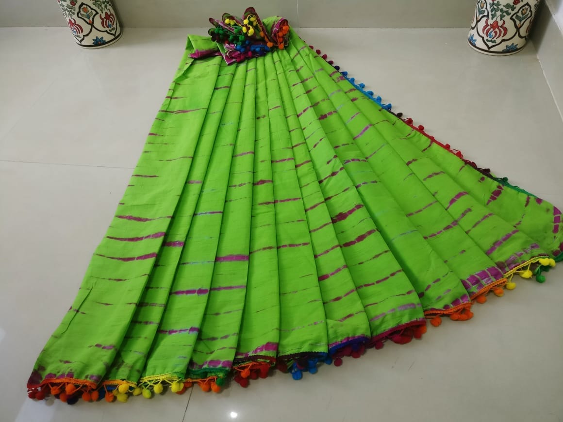 Green Bagru Printed Pure Cotton Sarees - Dailybuyys