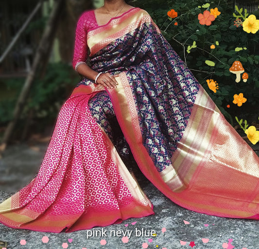 Blue Purple Banarasi Silk Sarees - Dailybuyys