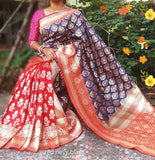 Blue Red Banarasi Silk Sarees