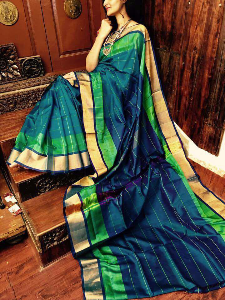 Green Blue Uppada  Silk Sarees - Dailybuyys