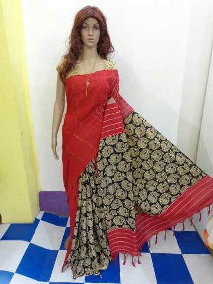 Red Pure Cotton Khesh Sarees - Dailybuyys