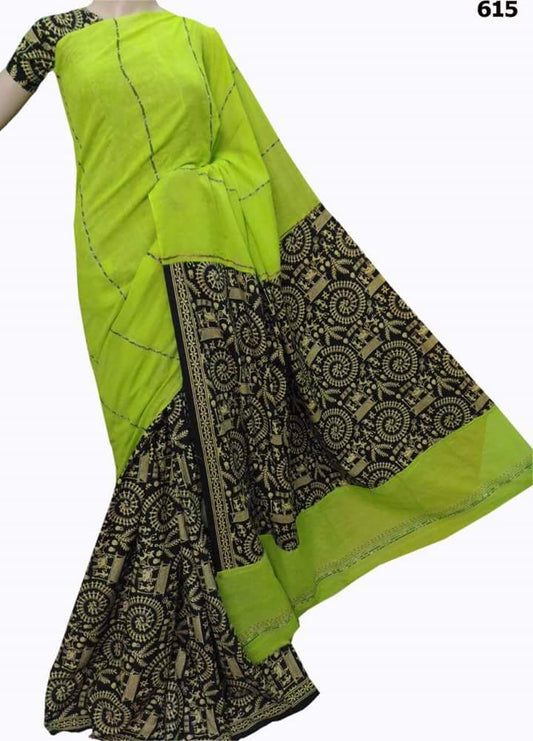 Green Black Pure Cotton Khesh Sarees - Dailybuyys