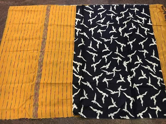 Yellow Black Pure Cotton Khesh Sarees - Dailybuyys