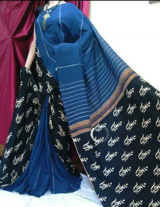 Blue Pure Cotton Khesh Sarees - Dailybuyys