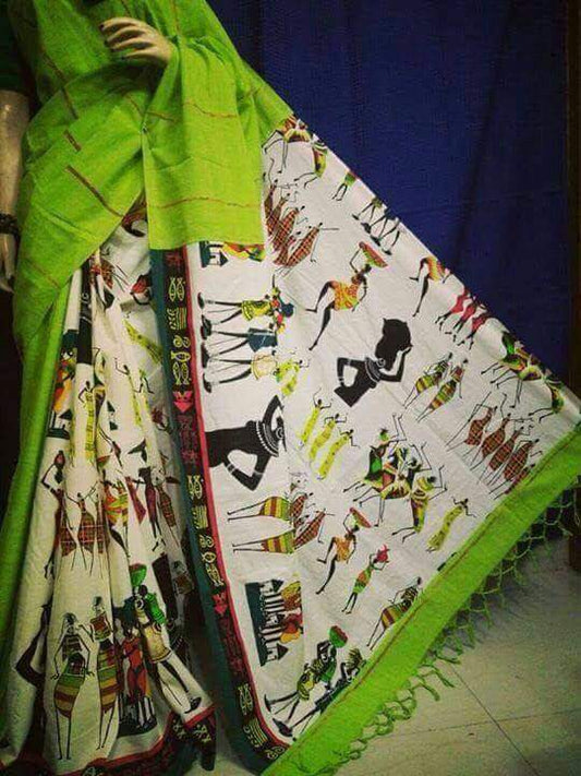 Green Pure Cotton Khesh Sarees - Dailybuyys