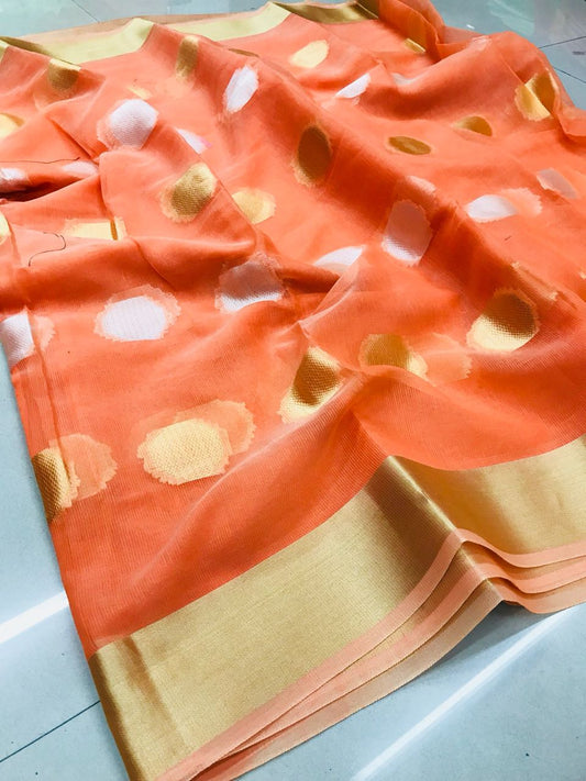 Orange Pure Cotton Silk Sarees - Dailybuyys