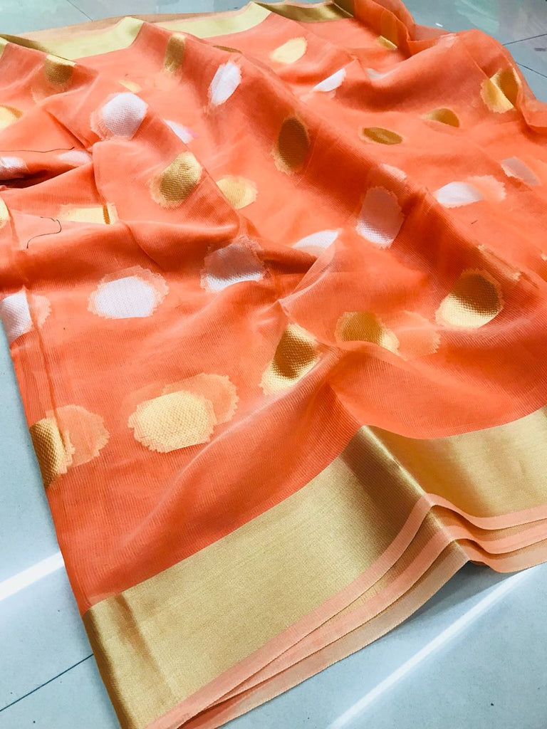 Orange Pure Cotton Silk Sarees
