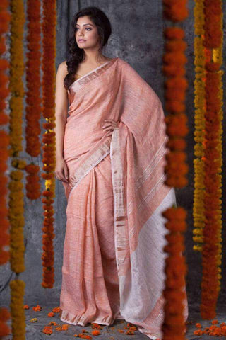 Pink Pure Linen Sarees