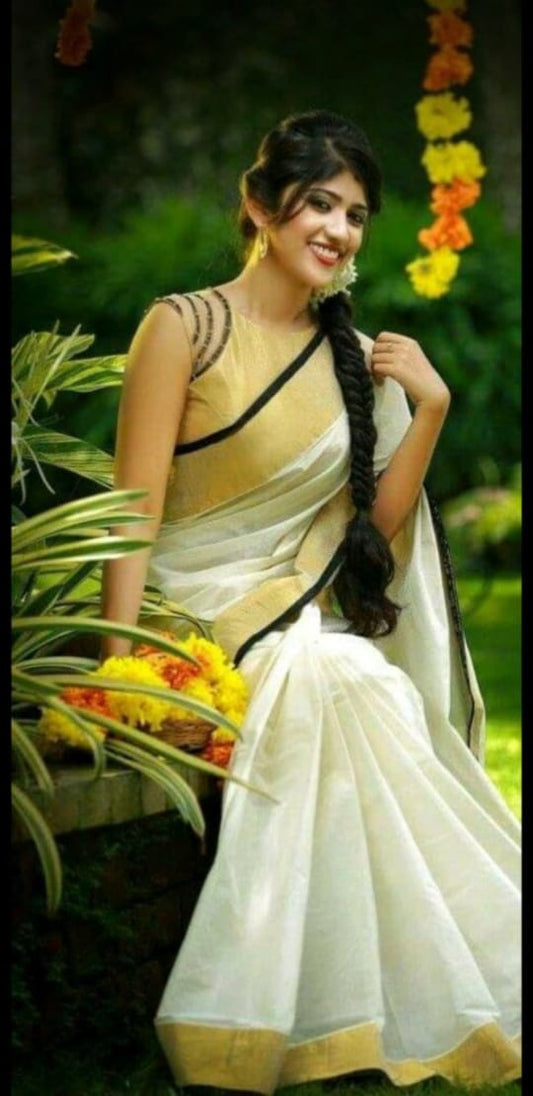 Beige Pure Linen Sarees - Dailybuyys