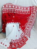 Red White Pure Cotton Handloom Sarees