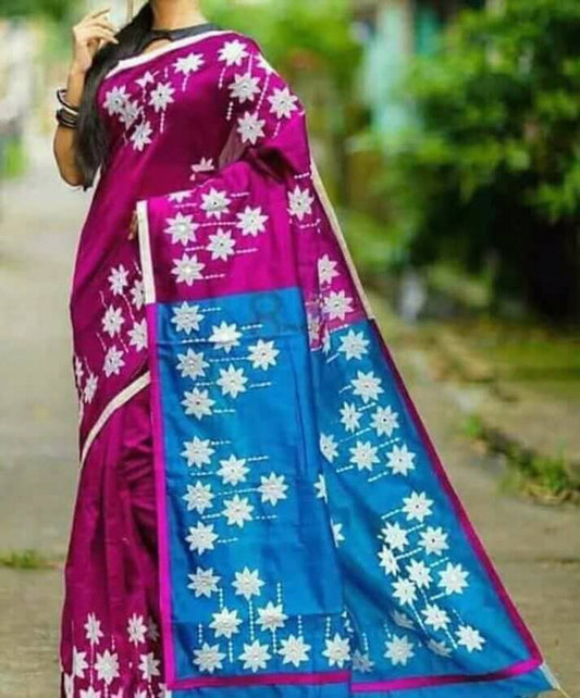 Purple Blue Pure Cotton Silk Sarees - Dailybuyys
