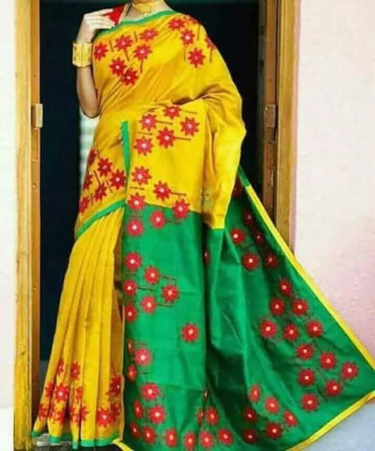 Yellow Green Pure Cotton Silk Sarees - Dailybuyys