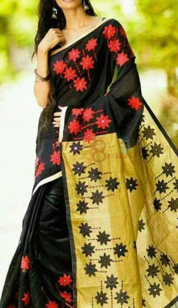Black Brown Pure Cotton Silk Sarees Get Extra 10% Discount on All Prepaid Transaction