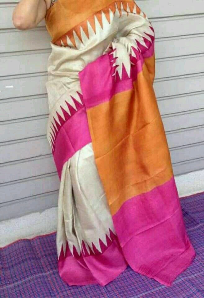 Beige Pink Pure KK Silk Mark Certified Bishnupuri Silk Sarees - Dailybuyys