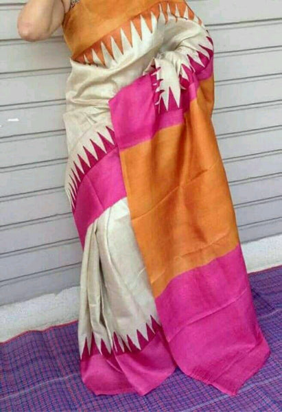 Beige Pink Pure KK Silk Mark Certified Bishnupuri Silk Sarees