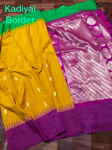 Yellow Purple Kanjivaram Silk Sarees Get Extra 10% Discount on All Prepaid Transaction