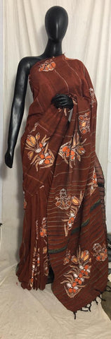 Brown Pure Cotton Khesh Sarees Get Extra 10% Discount on All Prepaid Transaction
