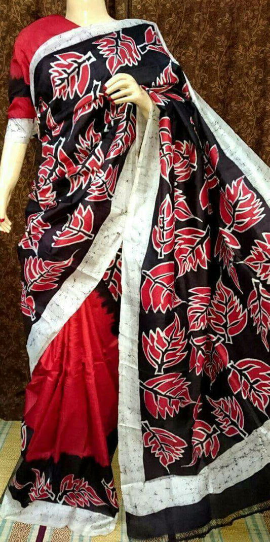 Red Blue Pure KK Hand Painted Silk Mark Certified Bishnupuri Silk Sarees - Dailybuyys