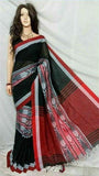 Black Red Pure Cotton Handloom Sarees