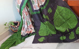 Green Beige Pure KK Block Printed Silk Mark Certified Bishnupuri Silk Sarees