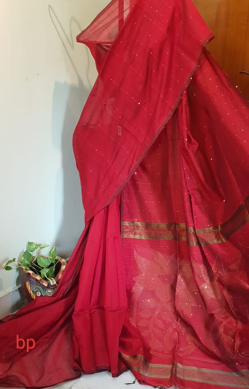 Red Bengal Handloom Silk Sarees - Dailybuyys