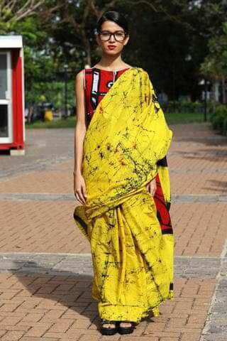 Yellow Mulmul Batik Sarees - Dailybuyys