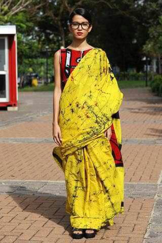 Yellow Mulmul Batik Sarees