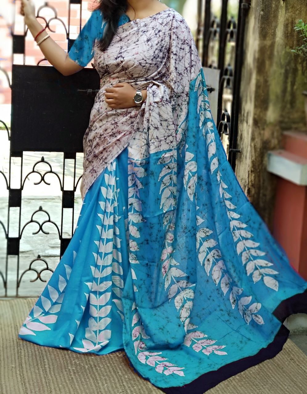 Blue Mulmul Batik Sarees - Dailybuyys