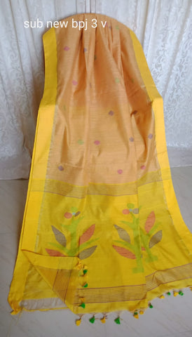 Beige Yellow Handloom Jamdani Sarees