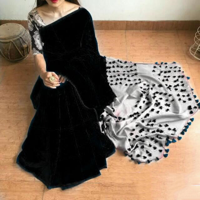 Black Grey Pure Cotton Silk Sarees - Dailybuyys