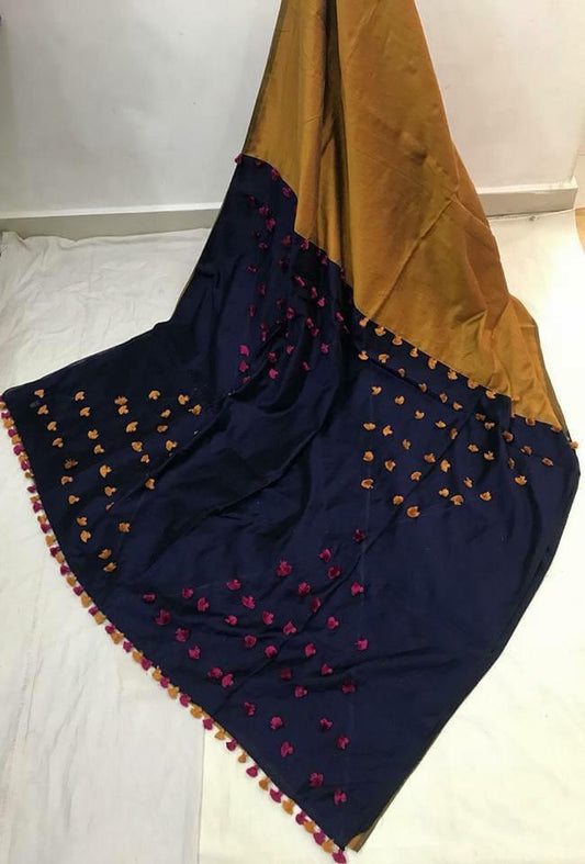 Yellow Blue Pure Cotton Silk Sarees - Dailybuyys