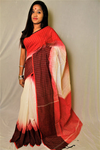 Red Beige Ikkat Sarees