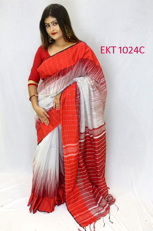 Red Beige Ikkat Sarees - Dailybuyys